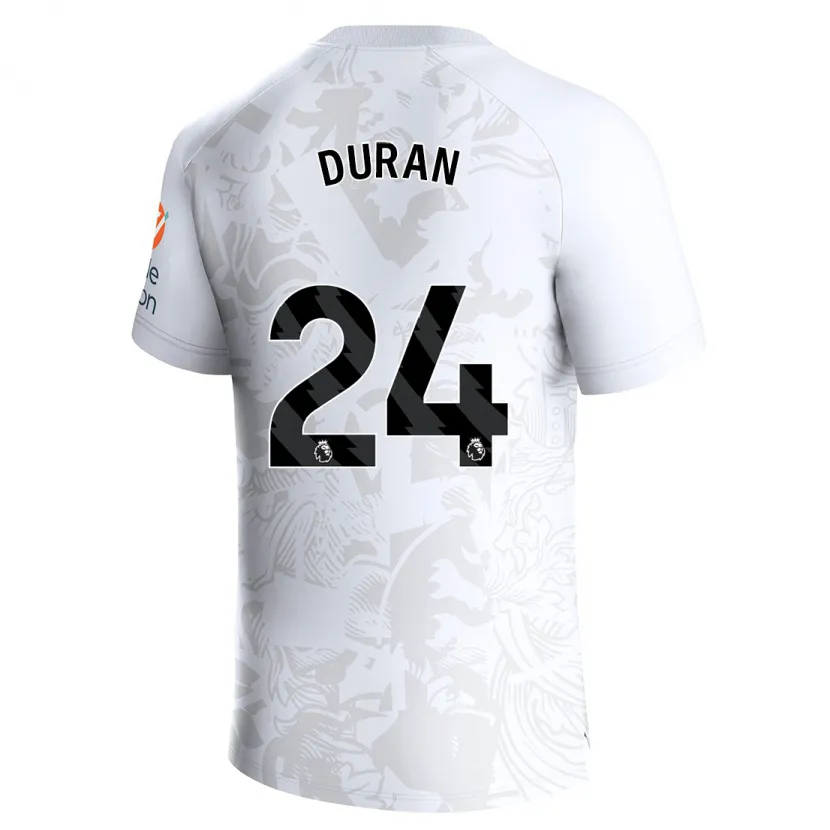 Danxen Niño Camiseta Jhon Durán #24 Blanco 2ª Equipación 2023/24 La Camisa