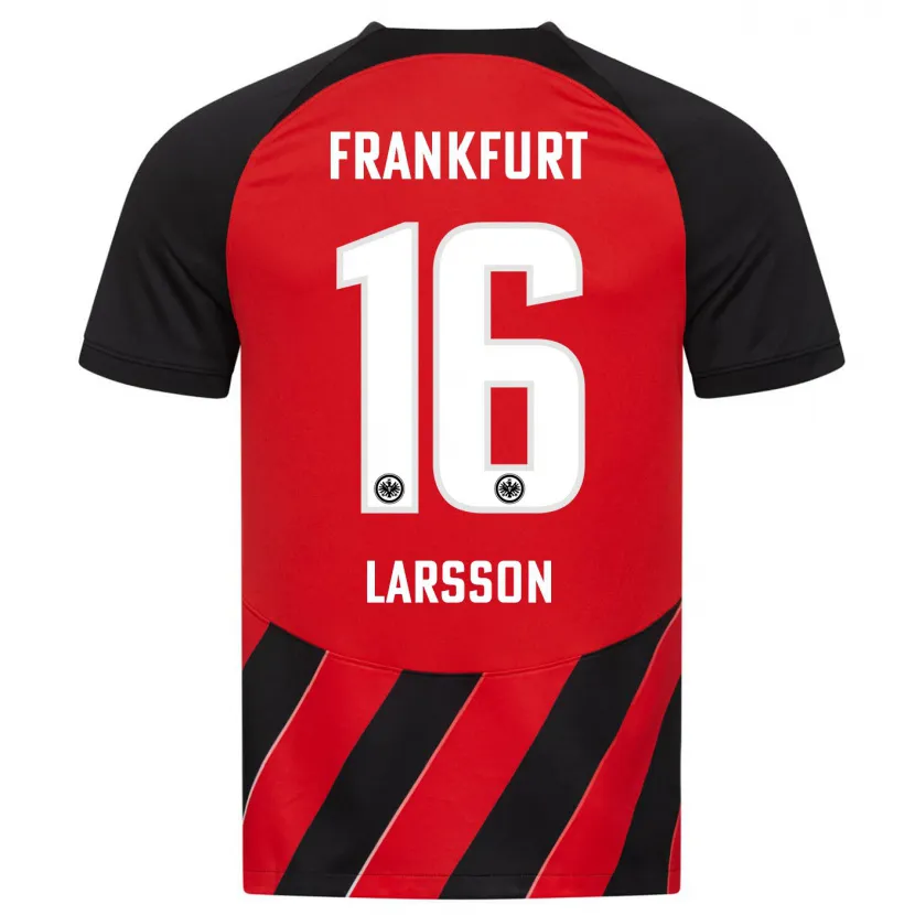 Danxen Niño Camiseta Hugo Larsson #16 Negro Rojo 1ª Equipación 2023/24 La Camisa