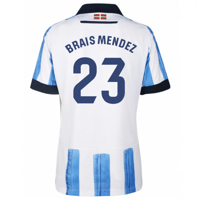 Danxen Niño Camiseta Brais Méndez #23 Azul Blanco 1ª Equipación 2023/24 La Camisa