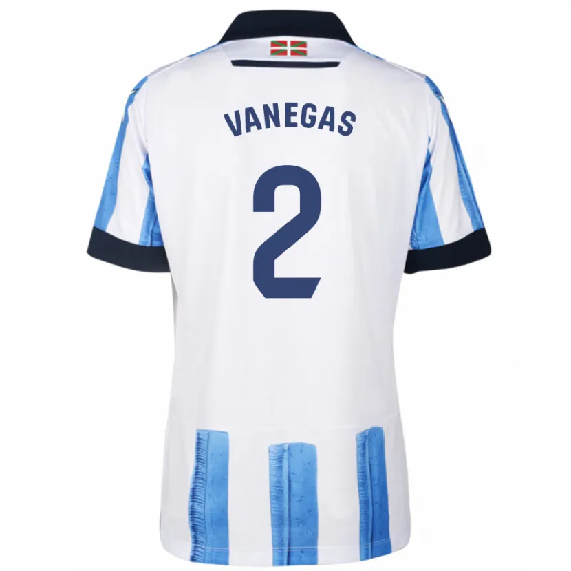 Danxen Niño Camiseta Manuela Vanegas Cataño #2 Azul Blanco 1ª Equipación 2023/24 La Camisa