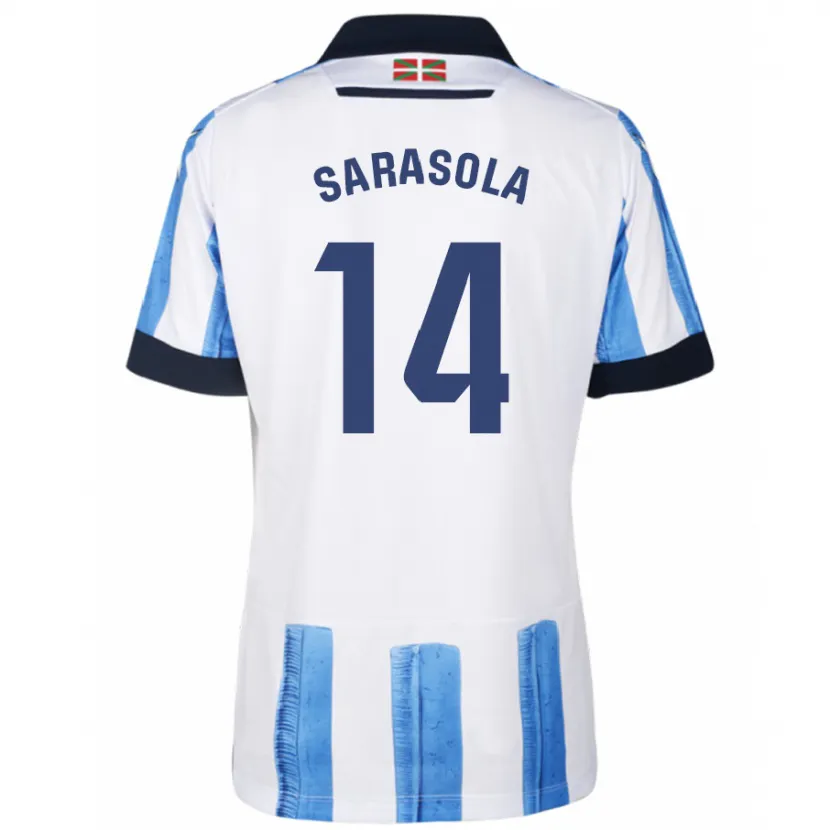 Danxen Niño Camiseta Izarne Sarasola Beain #14 Azul Blanco 1ª Equipación 2023/24 La Camisa