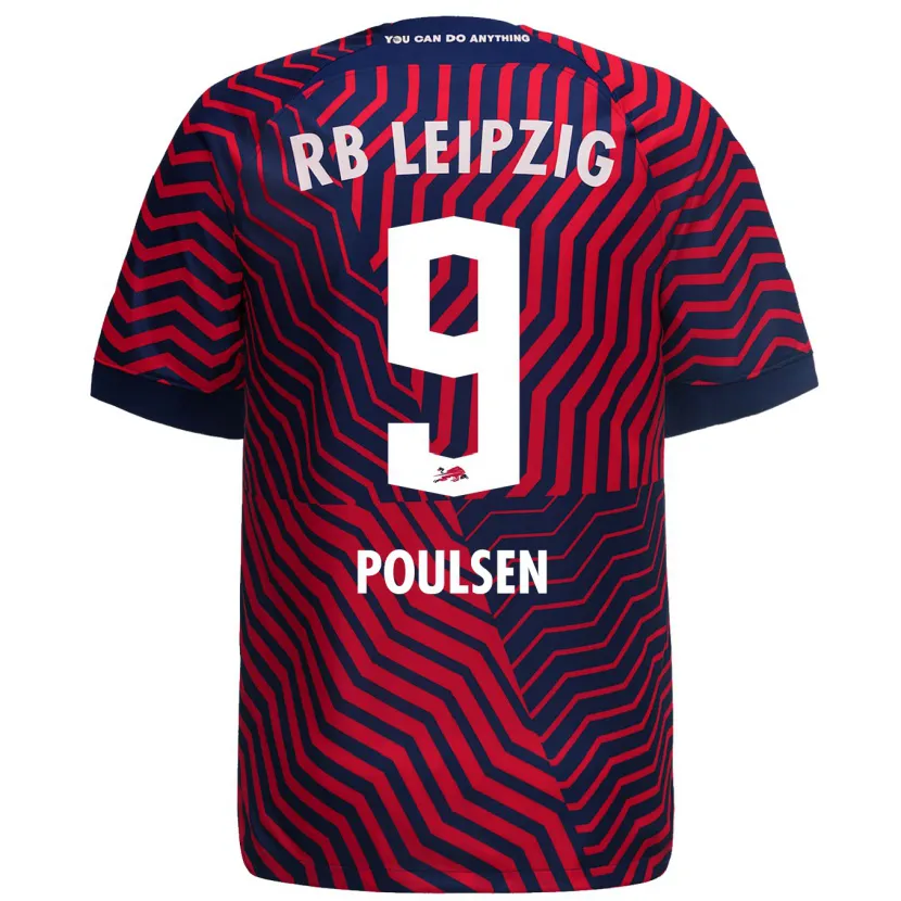 Danxen Niño Camiseta Yussuf Poulsen #9 Azul Rojo 2ª Equipación 2023/24 La Camisa