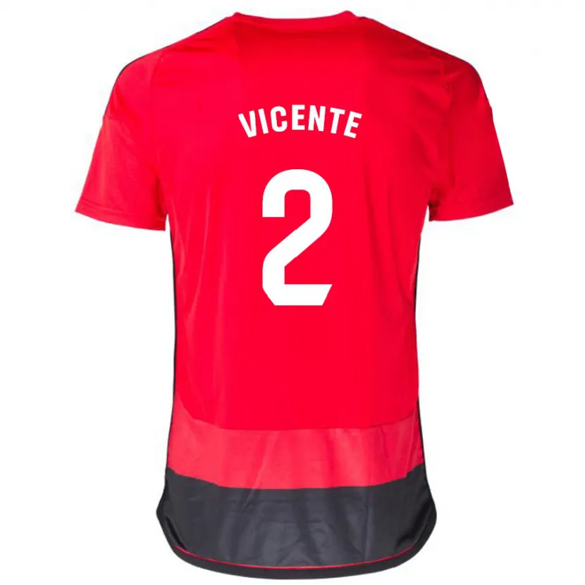 Danxen Hombre Camiseta David Vicente #2 Negro Rojo 1ª Equipación 2023/24 La Camisa