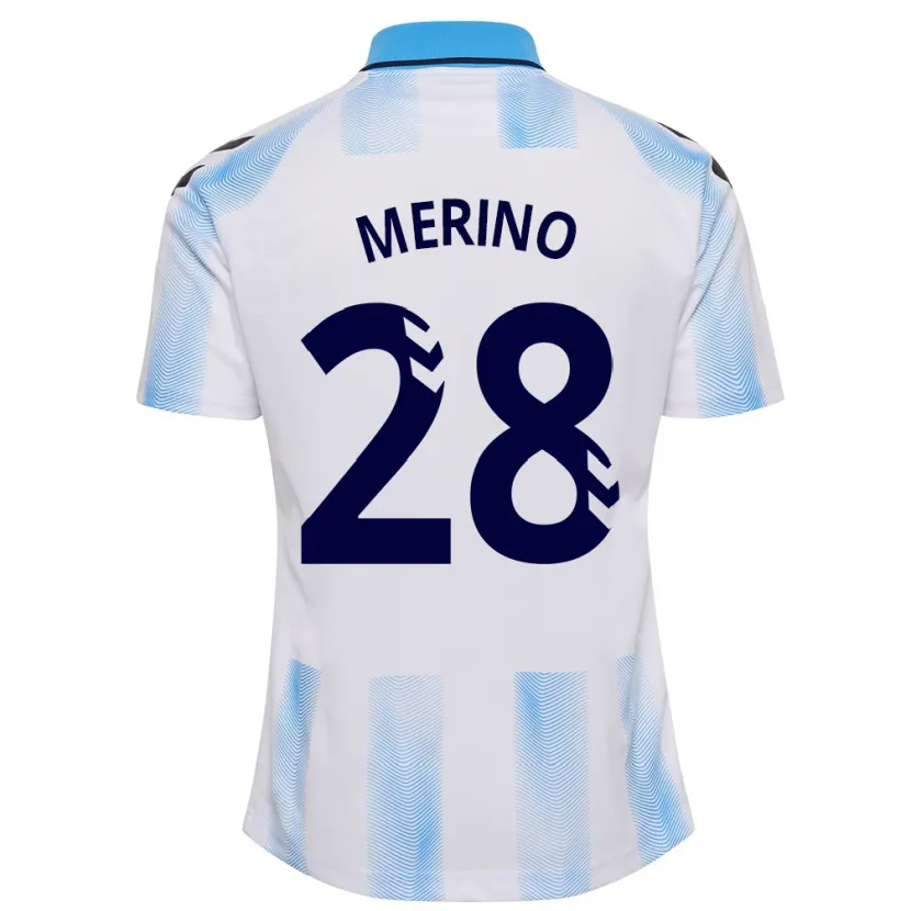 Danxen Niño Camiseta Izan Merino #28 Blanco Azul 1ª Equipación 2023/24 La Camisa