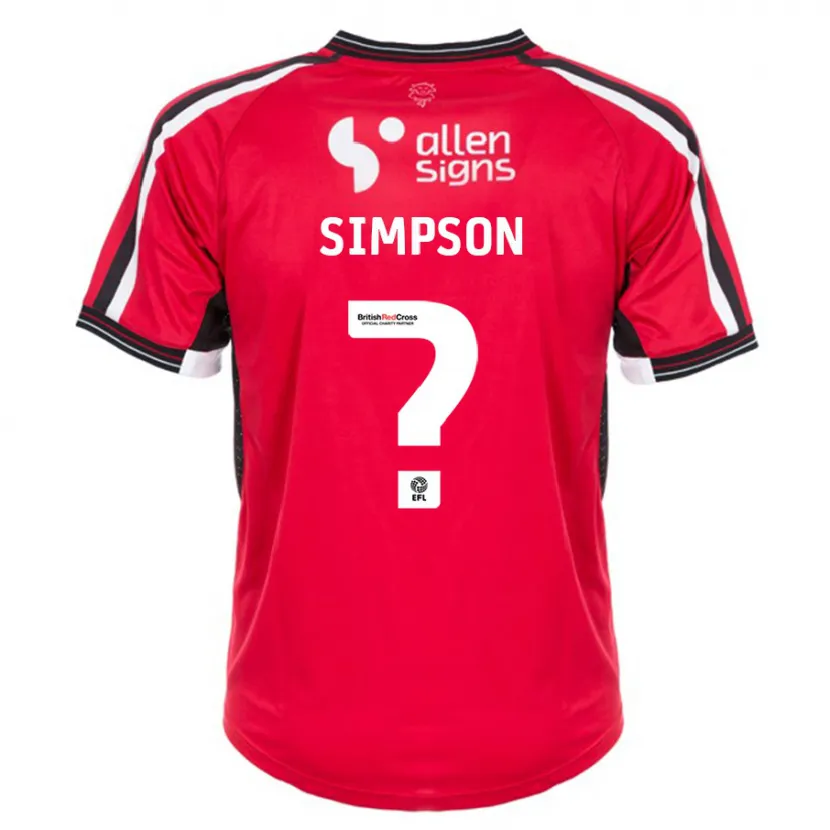 Danxen Niño Camiseta John Simpson #0 Rojo 1ª Equipación 2023/24 La Camisa