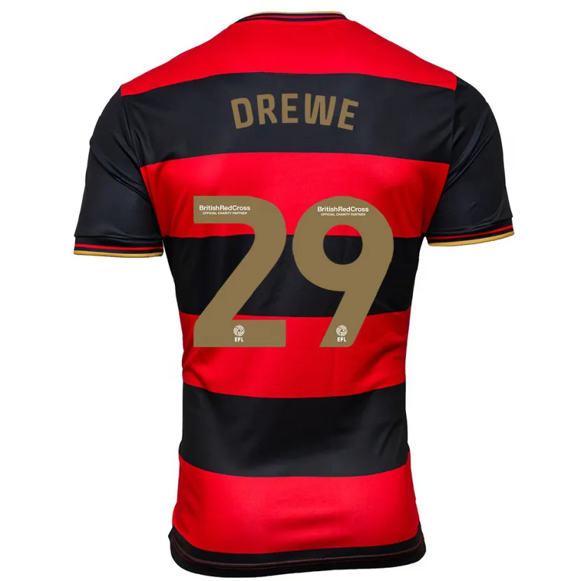 Danxen Niño Camiseta Aaron Drewe #29 Negro Rojo 2ª Equipación 2023/24 La Camisa