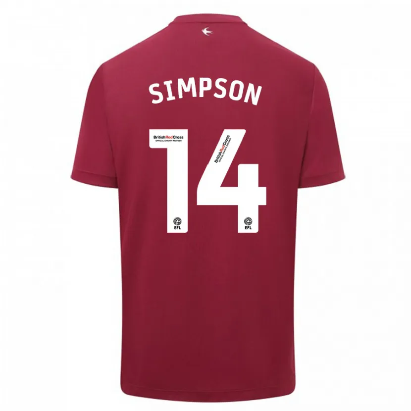 Danxen Hombre Camiseta Jasmine Simpson #14 Rojo 2ª Equipación 2023/24 La Camisa