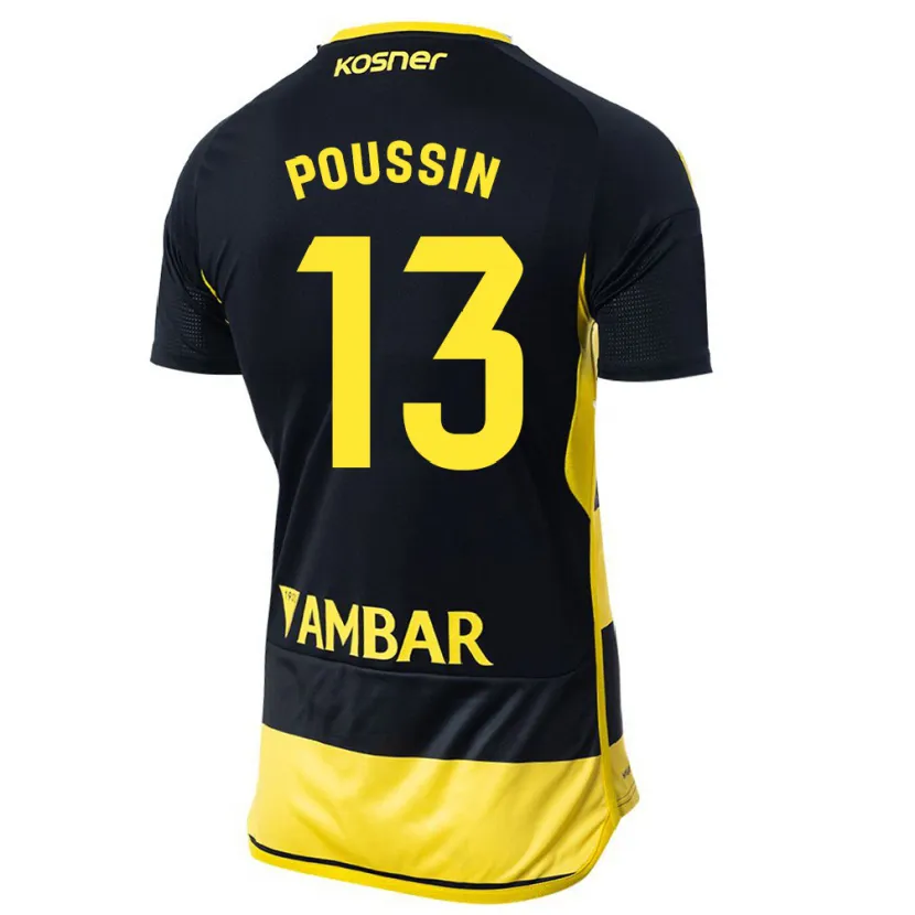 Danxen Mujer Camiseta Gaëtan Poussin #13 Negro Amarillo 2ª Equipación 2023/24 La Camisa