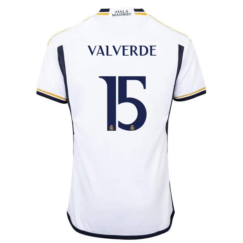 Danxen Niño Camiseta Federico Valverde #15 Blanco 1ª Equipación 2023/24 La Camisa