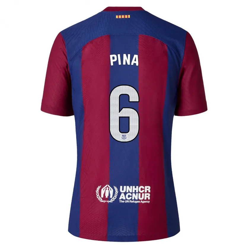 Danxen Niño Camiseta Claudia Pina #6 Rojo Azul 1ª Equipación 2023/24 La Camisa