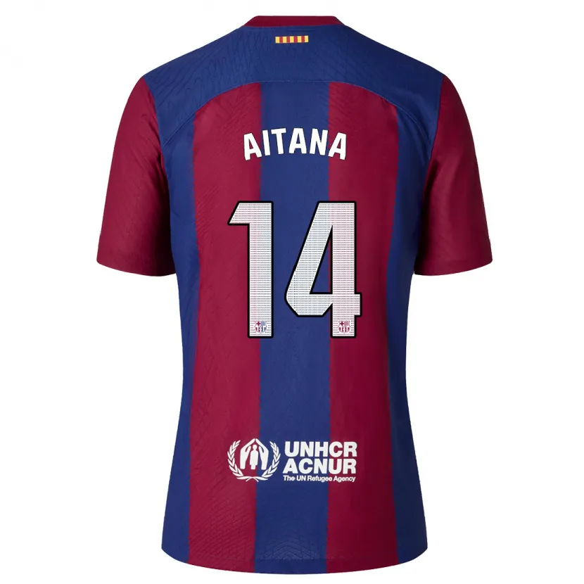 Danxen Niño Camiseta Aitana Bonmati #14 Rojo Azul 1ª Equipación 2023/24 La Camisa