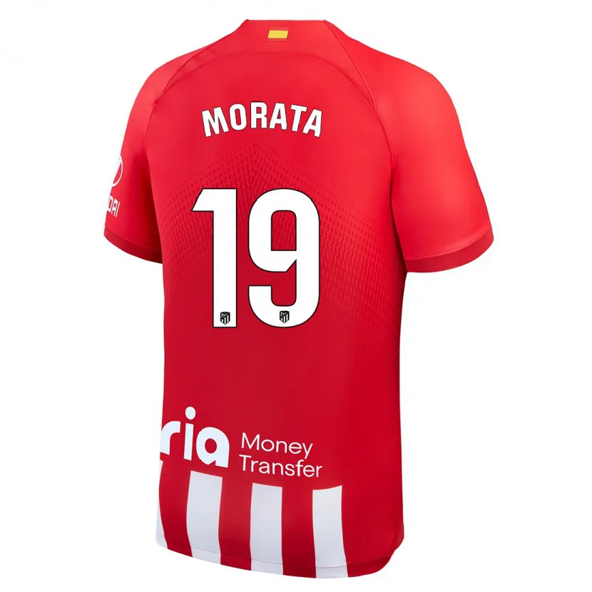 Danxen Niño Camiseta Álvaro Morata #19 Rojo Blanco 1ª Equipación 2023/24 La Camisa