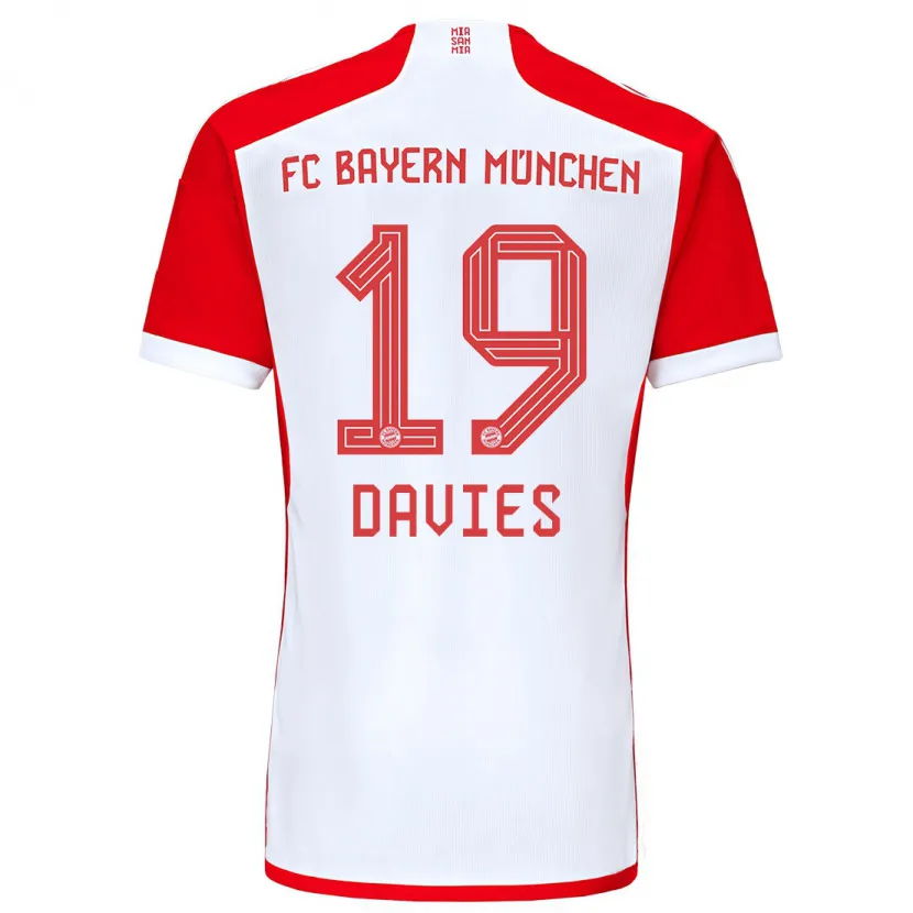 Danxen Niño Camiseta Alphonso Davies #19 Rojo Blanco 1ª Equipación 2023/24 La Camisa