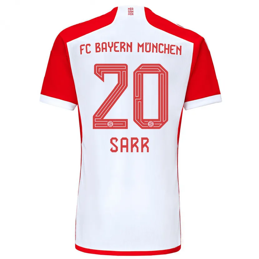 Danxen Niño Camiseta Bouna Sarr #20 Rojo Blanco 1ª Equipación 2023/24 La Camisa