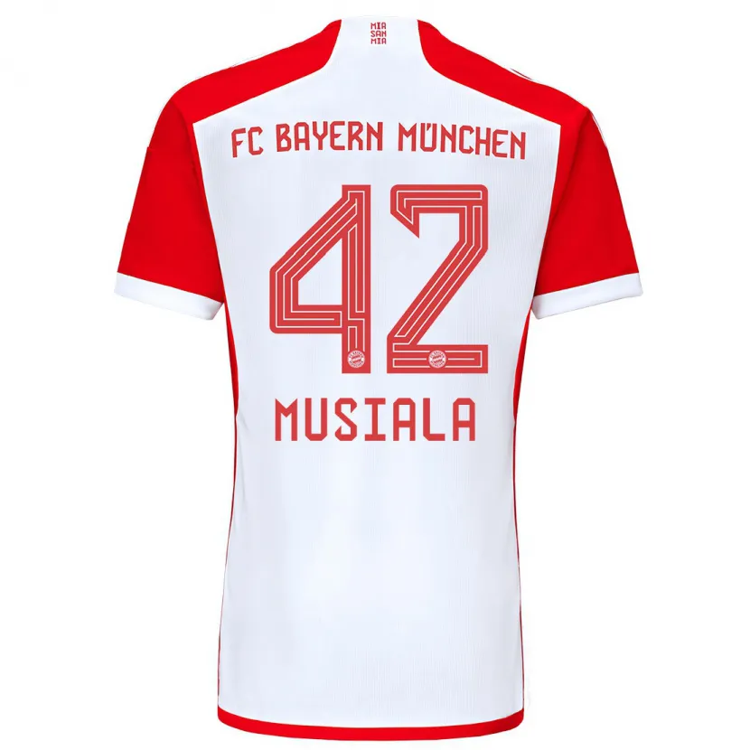 Danxen Niño Camiseta Jamal Musiala #42 Rojo Blanco 1ª Equipación 2023/24 La Camisa