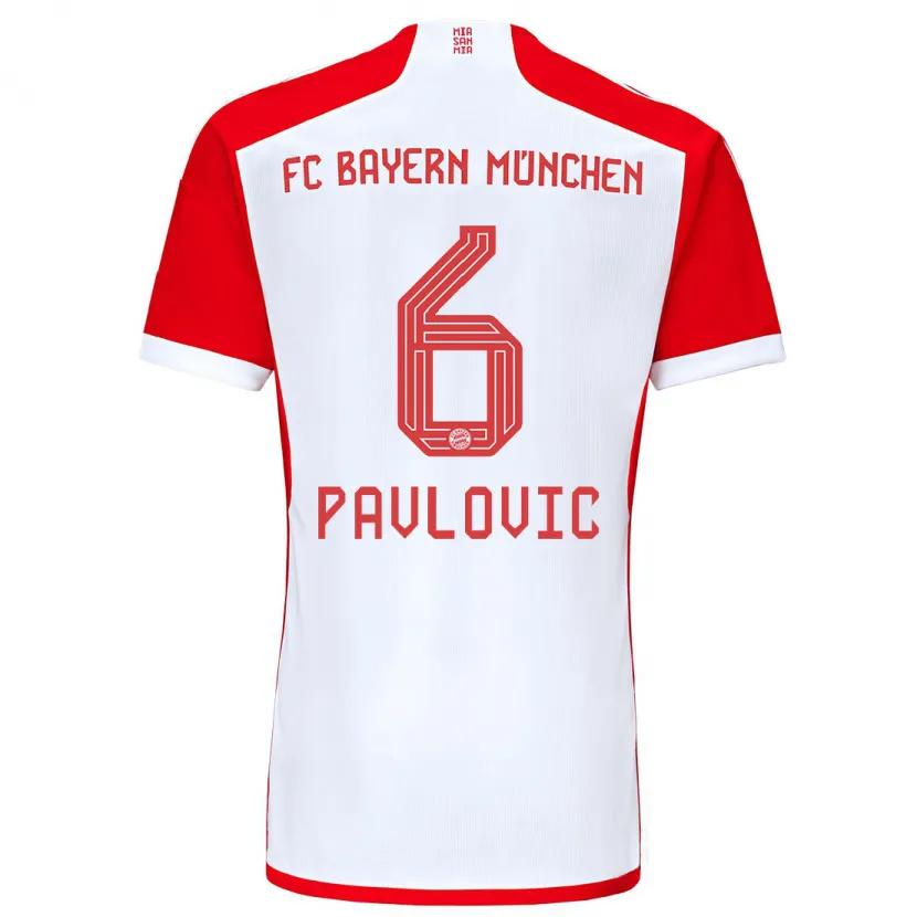 Danxen Niño Camiseta Aleksandar Pavlovic #6 Rojo Blanco 1ª Equipación 2023/24 La Camisa