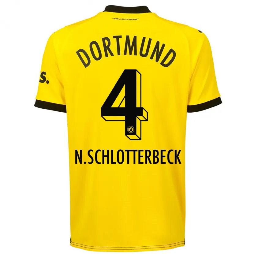 Danxen Niño Camiseta Nico Schlotterbeck #4 Amarillo 1ª Equipación 2023/24 La Camisa