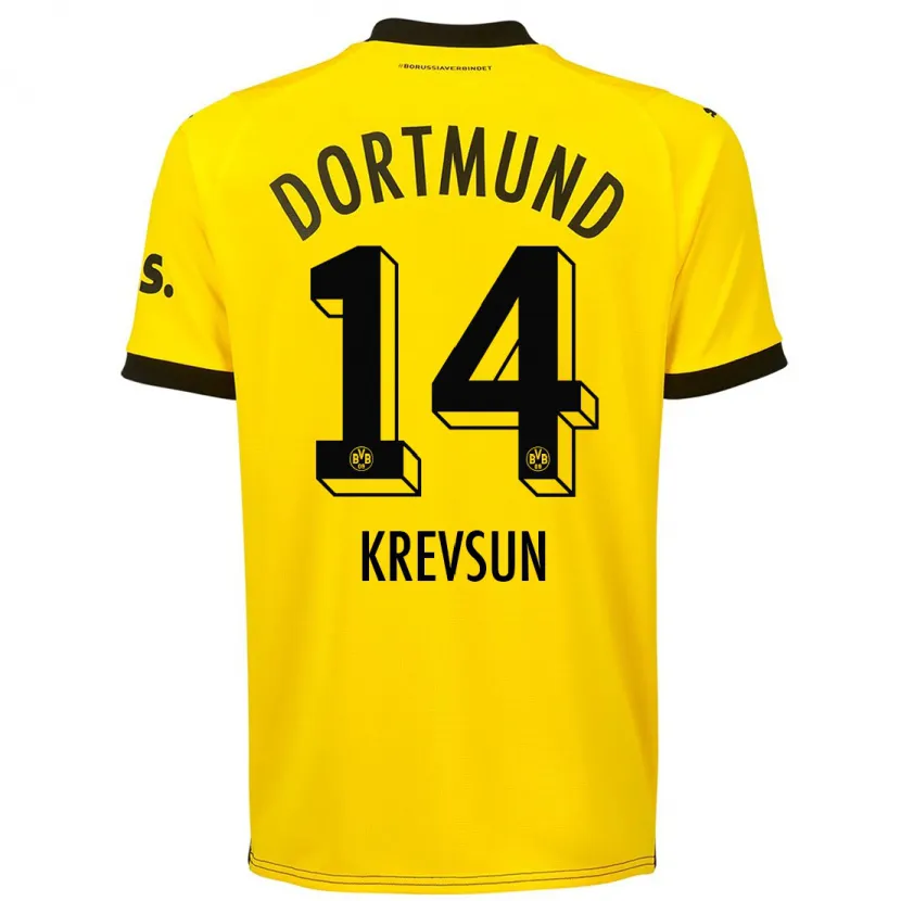 Danxen Niño Camiseta Danylo Krevsun #14 Amarillo 1ª Equipación 2023/24 La Camisa