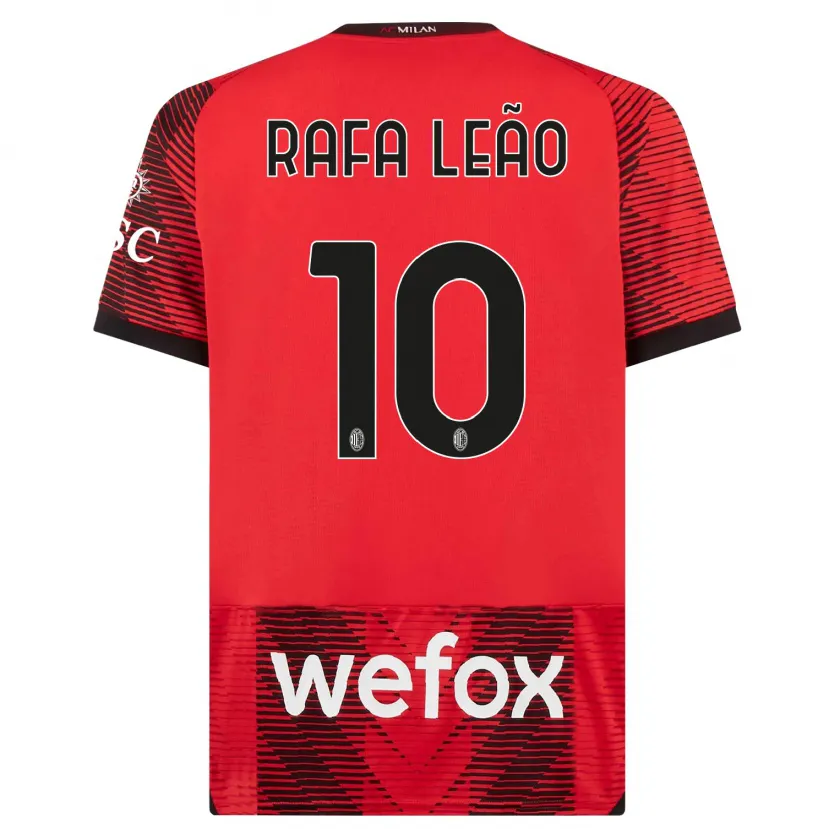 Danxen Niño Camiseta Rafael Leão #10 Negro Rojo 1ª Equipación 2023/24 La Camisa