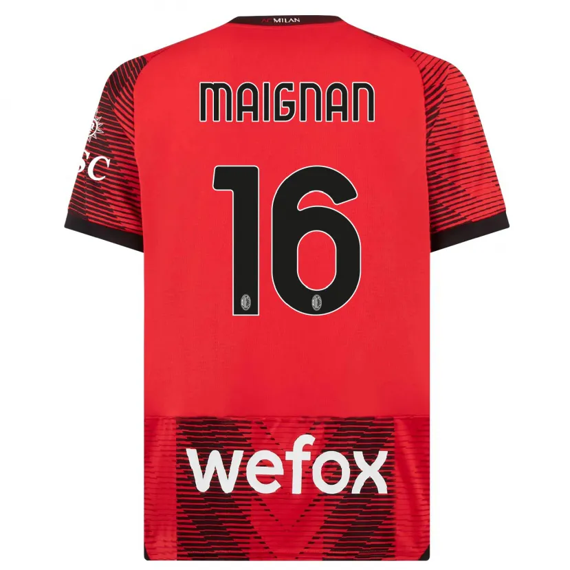 Danxen Niño Camiseta Mike Maignan #16 Negro Rojo 1ª Equipación 2023/24 La Camisa