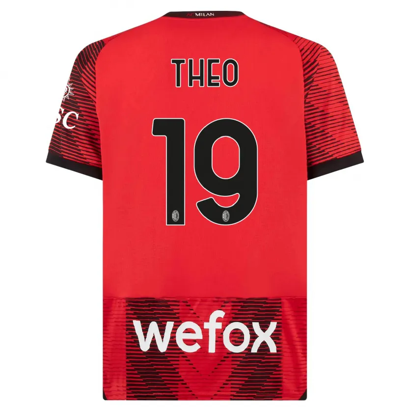 Danxen Niño Camiseta Theo Hernández #19 Negro Rojo 1ª Equipación 2023/24 La Camisa