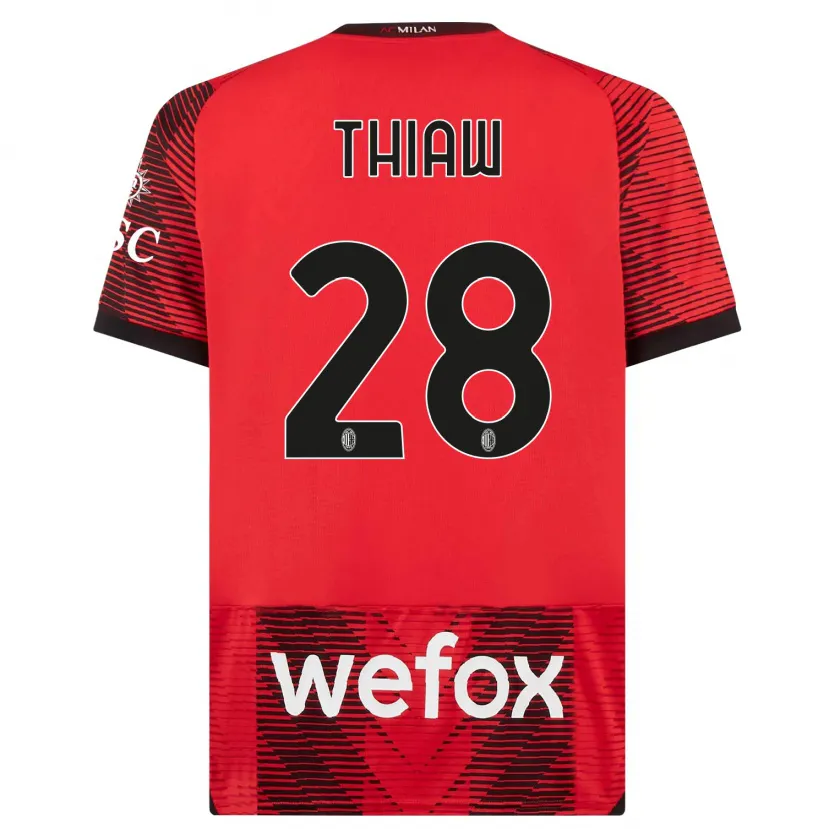 Danxen Niño Camiseta Malick Thiaw #28 Negro Rojo 1ª Equipación 2023/24 La Camisa