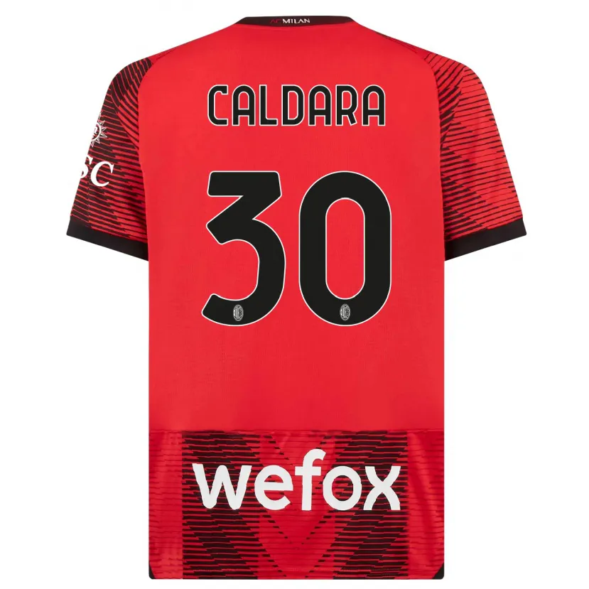 Danxen Niño Camiseta Mattia Caldara #30 Negro Rojo 1ª Equipación 2023/24 La Camisa