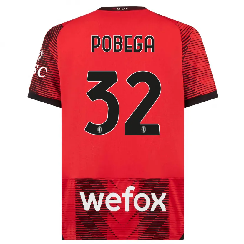 Danxen Niño Camiseta Tommaso Pobega #32 Negro Rojo 1ª Equipación 2023/24 La Camisa