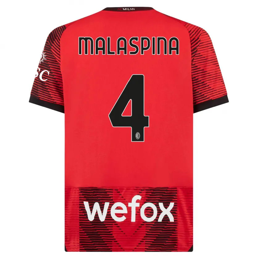 Danxen Niño Camiseta Mattia Malaspina #4 Negro Rojo 1ª Equipación 2023/24 La Camisa