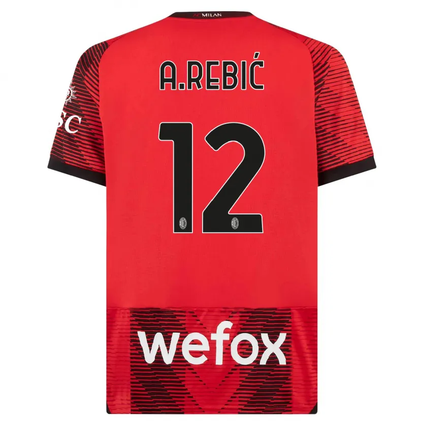 Danxen Niño Camiseta Ante Rebic #12 Negro Rojo 1ª Equipación 2023/24 La Camisa