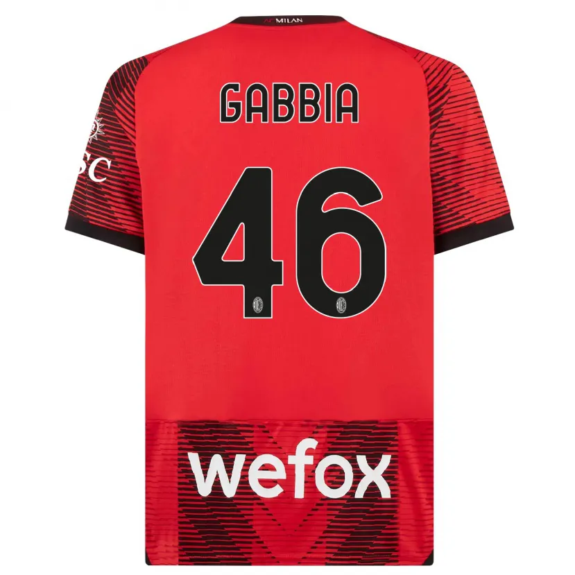 Danxen Niño Camiseta Matteo Gabbia #46 Negro Rojo 1ª Equipación 2023/24 La Camisa