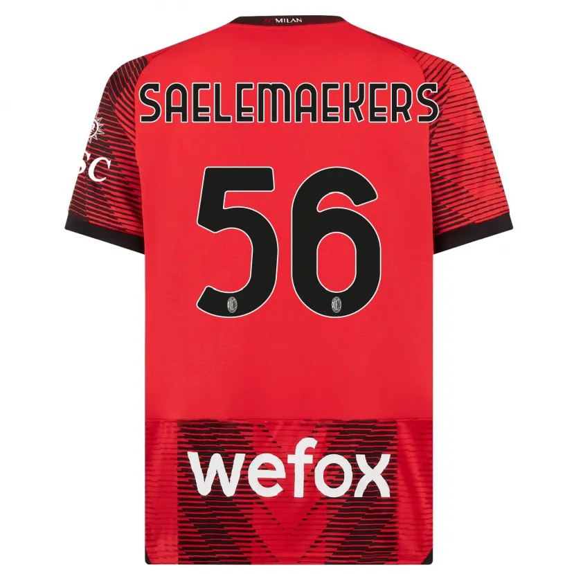 Danxen Niño Camiseta Alexis Saelemaekers #56 Negro Rojo 1ª Equipación 2023/24 La Camisa