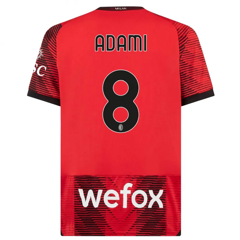 Danxen Niño Camiseta Greta Adami #8 Negro Rojo 1ª Equipación 2023/24 La Camisa