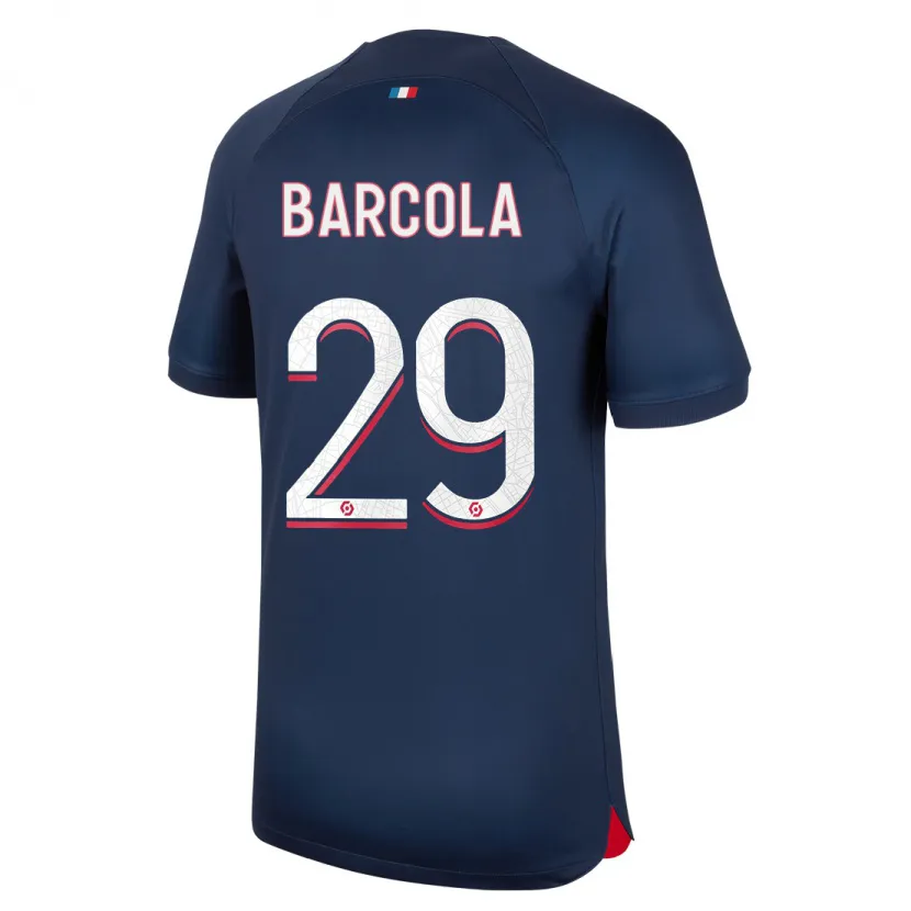 Danxen Niño Camiseta Bradley Barcola #29 Azul Rojo 1ª Equipación 2023/24 La Camisa