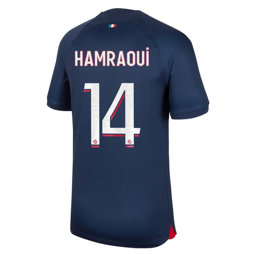 Danxen Niño Camiseta Kheira Hamraoui #14 Azul Rojo 1ª Equipación 2023/24 La Camisa