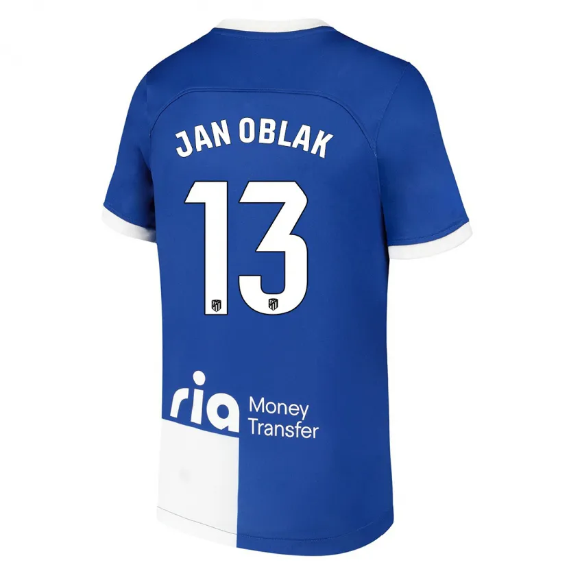 Danxen Niño Camiseta Jan Oblak #13 Azul Blanco 2ª Equipación 2023/24 La Camisa