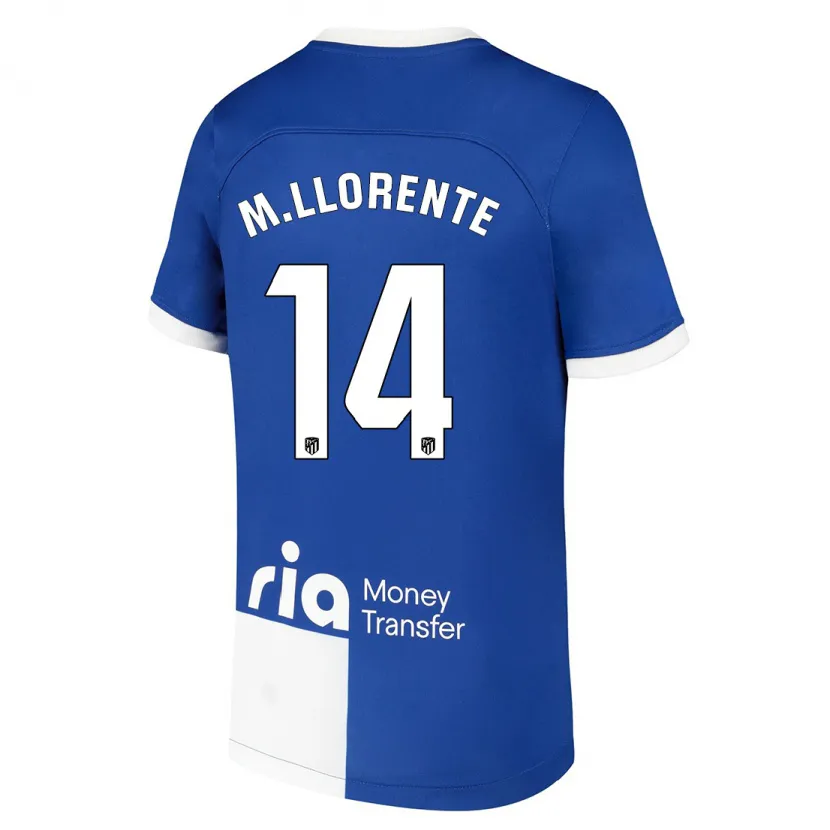 Danxen Niño Camiseta Marcos Llorente #14 Azul Blanco 2ª Equipación 2023/24 La Camisa