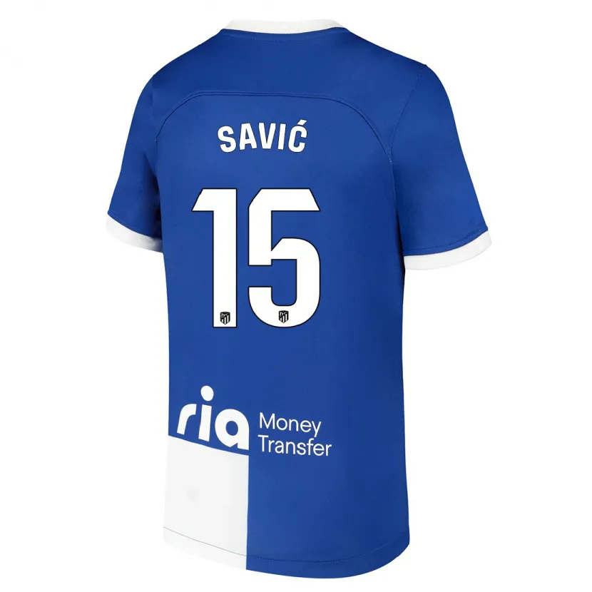 Danxen Niño Camiseta Stefan Savic #15 Azul Blanco 2ª Equipación 2023/24 La Camisa