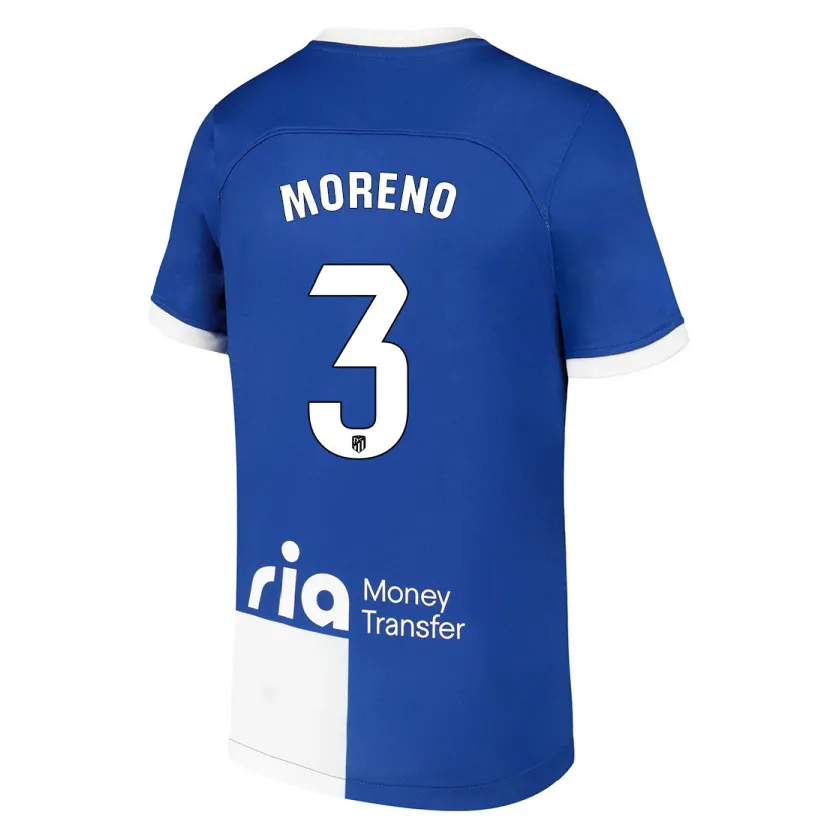 Danxen Niño Camiseta Marco Moreno #3 Azul Blanco 2ª Equipación 2023/24 La Camisa