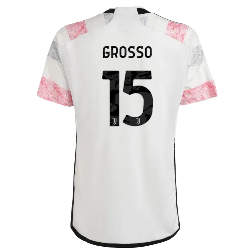 Danxen Niño Camiseta Julia Grosso #15 Blanco Rosa 2ª Equipación 2023/24 La Camisa