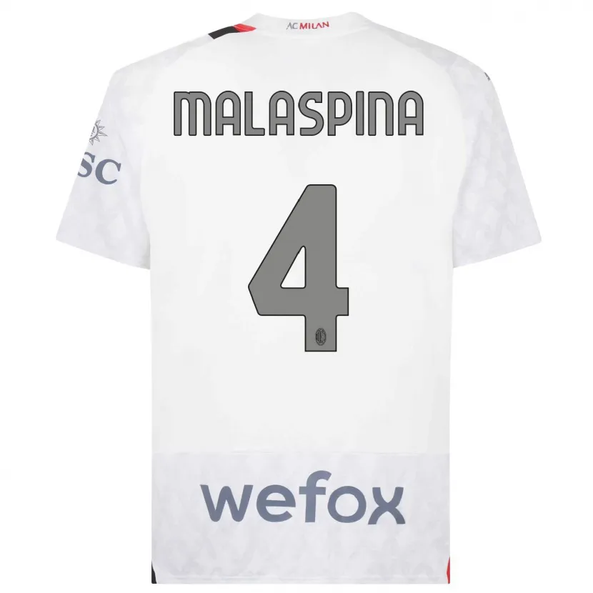 Danxen Niño Camiseta Mattia Malaspina #4 Blanco 2ª Equipación 2023/24 La Camisa