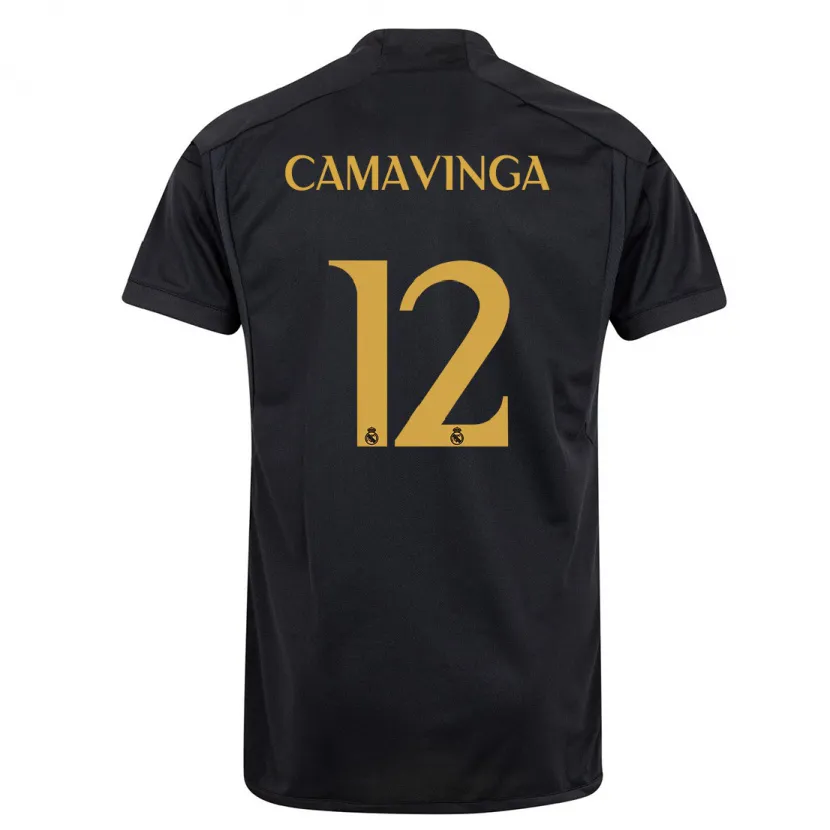 Danxen Niño Camiseta Eduardo Camavinga #12 Negro Equipación Tercera 2023/24 La Camisa