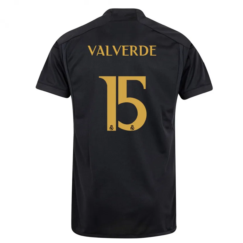 Danxen Niño Camiseta Federico Valverde #15 Negro Equipación Tercera 2023/24 La Camisa