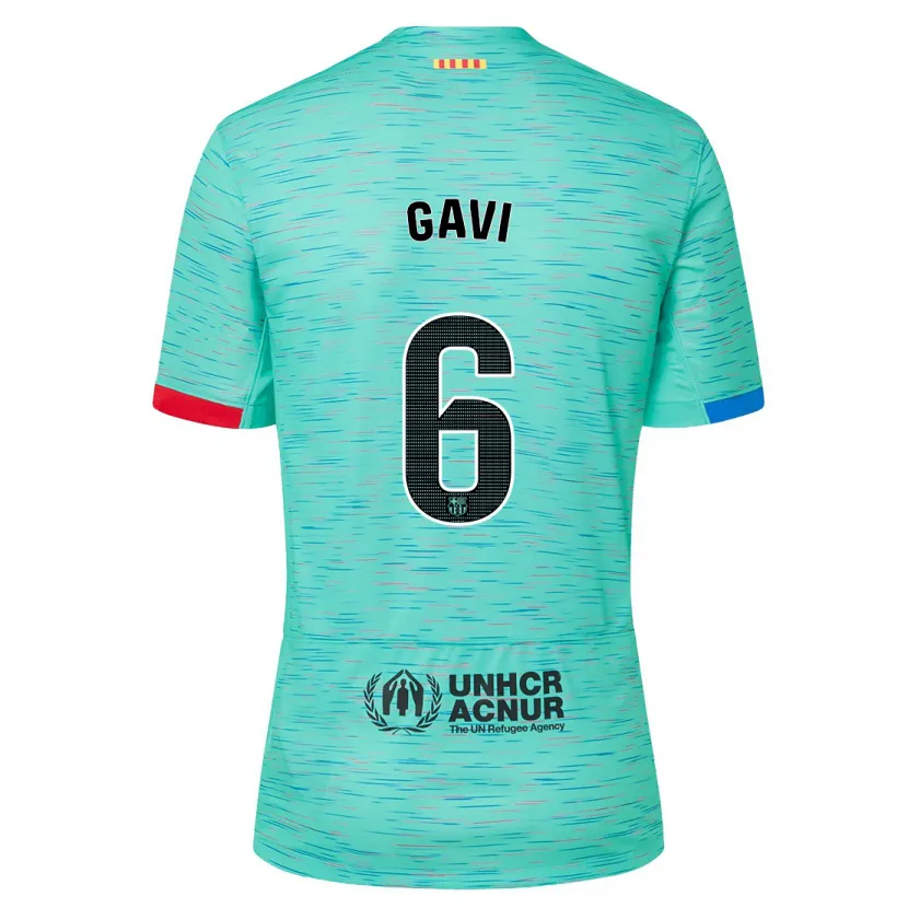 Danxen Niño Camiseta Gavi #6 Aguamarina Clara Equipación Tercera 2023/24 La Camisa