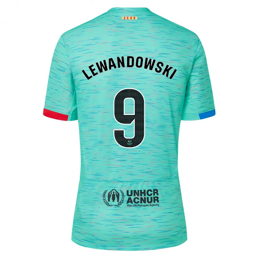 Danxen Niño Camiseta Robert Lewandowski #9 Aguamarina Clara Equipación Tercera 2023/24 La Camisa