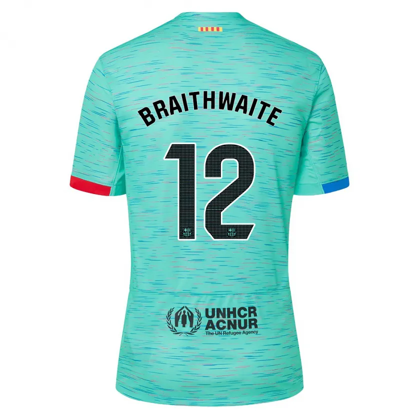 Danxen Niño Camiseta Martin Braithwaite #12 Aguamarina Clara Equipación Tercera 2023/24 La Camisa