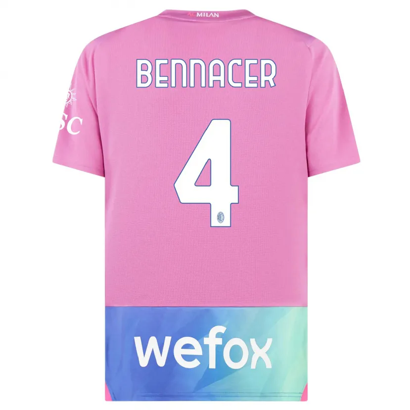 Danxen Niño Camiseta Ismaël Bennacer #4 Rosado Morado Equipación Tercera 2023/24 La Camisa