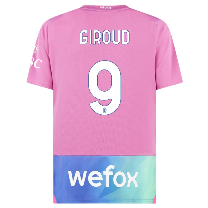 Danxen Niño Camiseta Olivier Giroud #9 Rosado Morado Equipación Tercera 2023/24 La Camisa