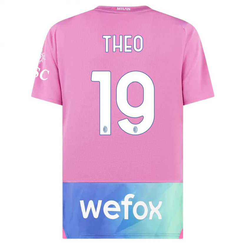 Danxen Niño Camiseta Theo Hernández #19 Rosado Morado Equipación Tercera 2023/24 La Camisa