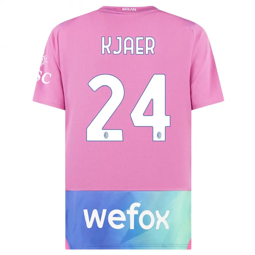 Danxen Niño Camiseta Simon Kjaer #24 Rosado Morado Equipación Tercera 2023/24 La Camisa